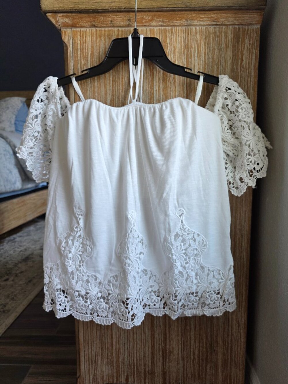 White House Black Market White Lace Off-the-Shoulder Halter Top